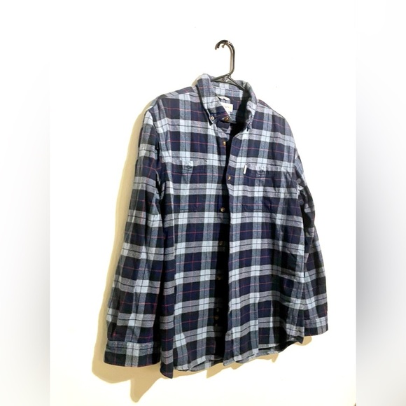 Carhartt Blue Relaxed Fit Cotton Plaid Long Sleeve Shirt Men's L - Picture 2 of 6